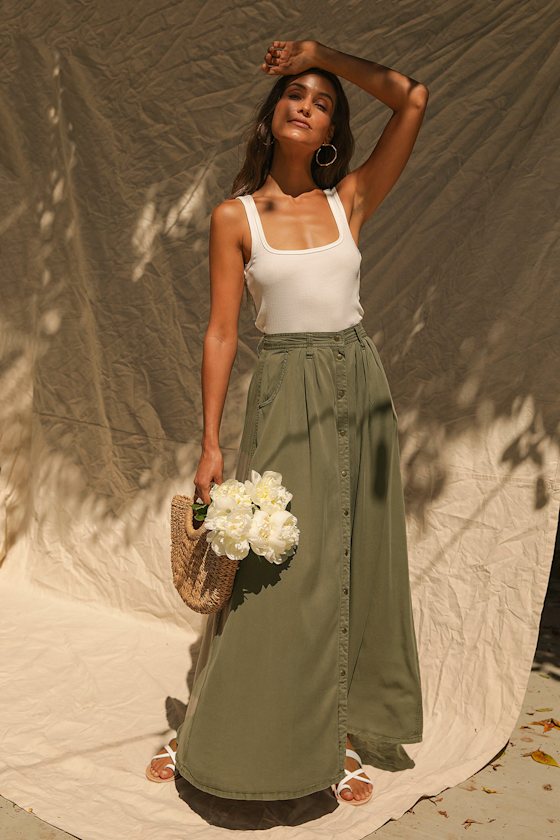 My Squad Olive Green Maxi Skirt 11