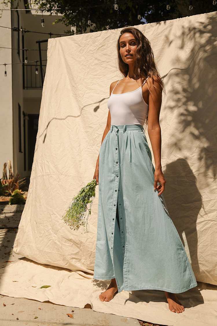 PISTOLA Blue Skirt - Chambray - Maxi Skirt - Lulus