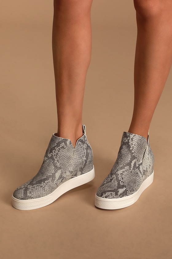 snake print wedge sneakers