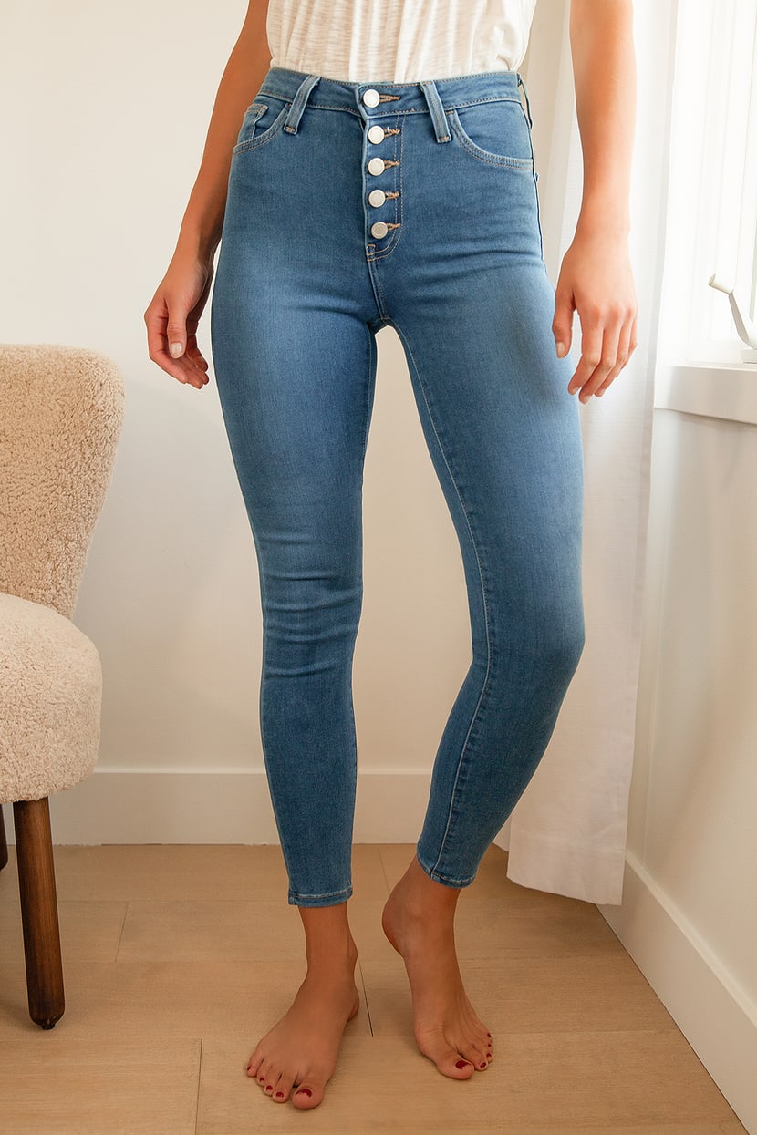 Lulu Womens Blue Cotton Skinny Jeans Size 12 L27 in Slim Button