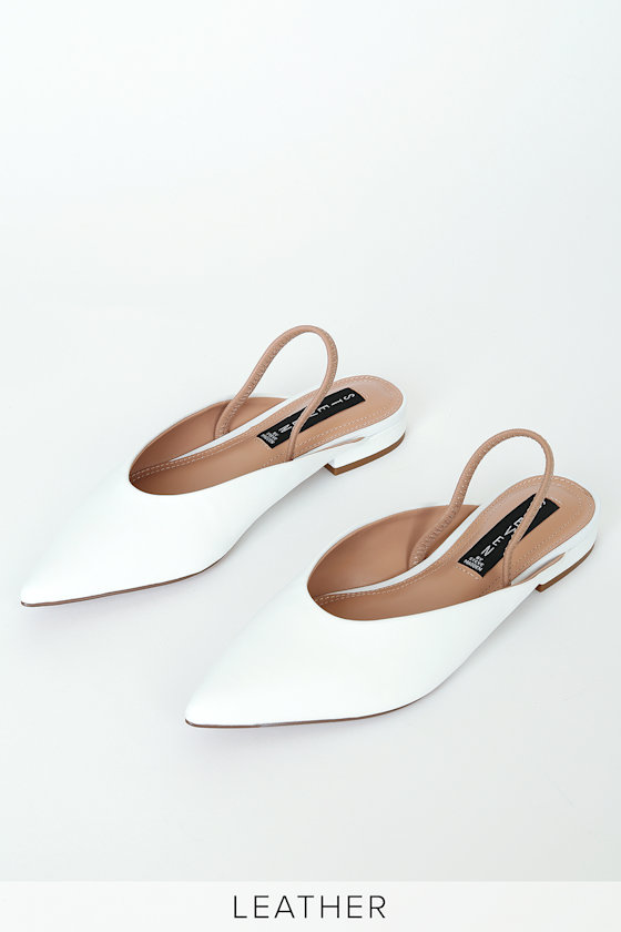 Lisboa White Leather Pointed-Toe Slingback Flats 2