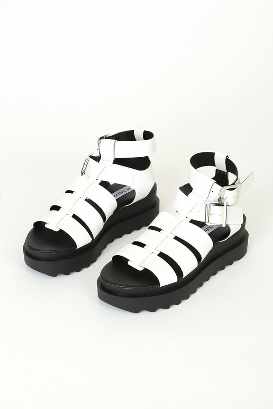 Steve Madden Zeeta White Croc Gladiator Sandals - Flatform Sandal