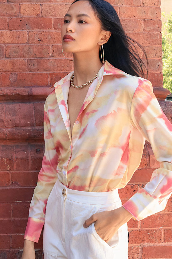 Rosie Yellow Multi Print Long Sleeve Button-Up Top 10
