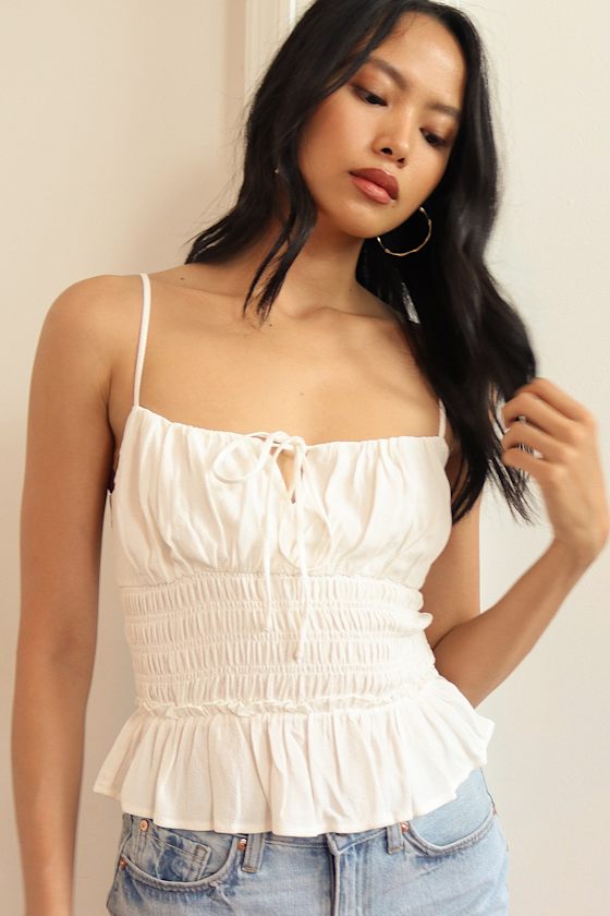 Fiona White Smocked Ruffled Cami Top 6