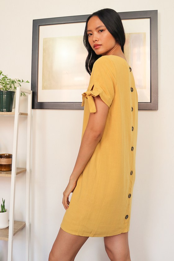 yellow linen shift dress