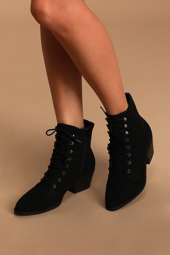 Cute Black Booties - Lace-Up Booties 