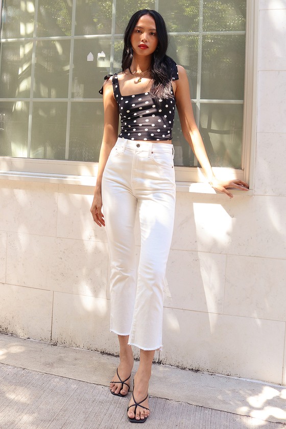 high waisted white cropped jeans