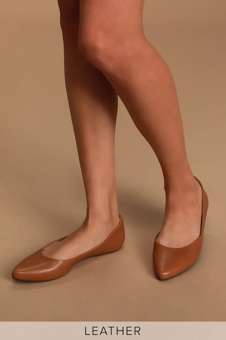 Holly Leather Cognac Pointed Toe Flats