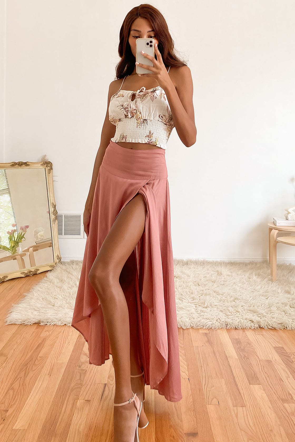 Ambrosio Mauve Pink High-Low Maxi Skirt