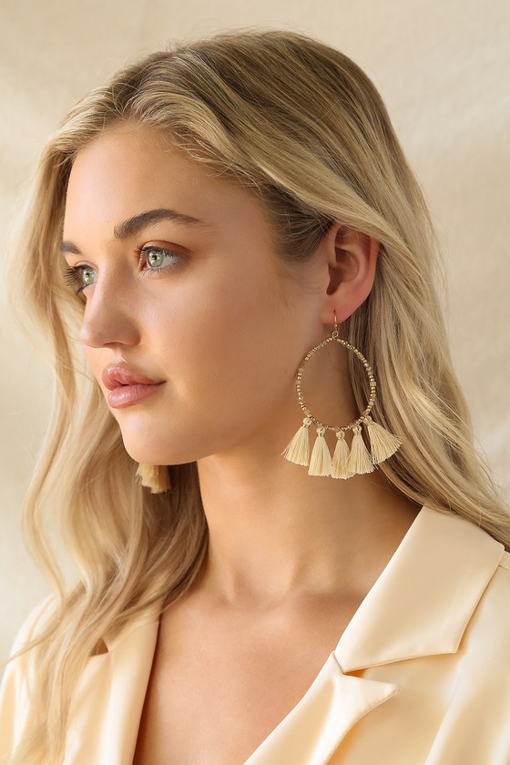 Beige Tassel Earrings - Fringe Earrings - Beaded Fringe Earrings - Lulus