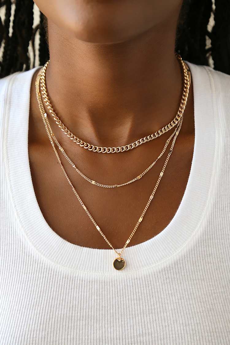 Gold Layered Necklace - Chain Necklace - Circle Charm Necklace - Lulus