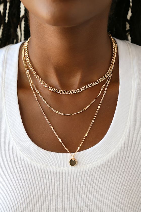 Gold Layered Necklace Chain Necklace Circle Charm Necklace Lulus