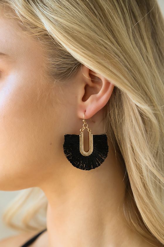 Cute Black Earrings Fringe Earrings Statement Earrings Lulus