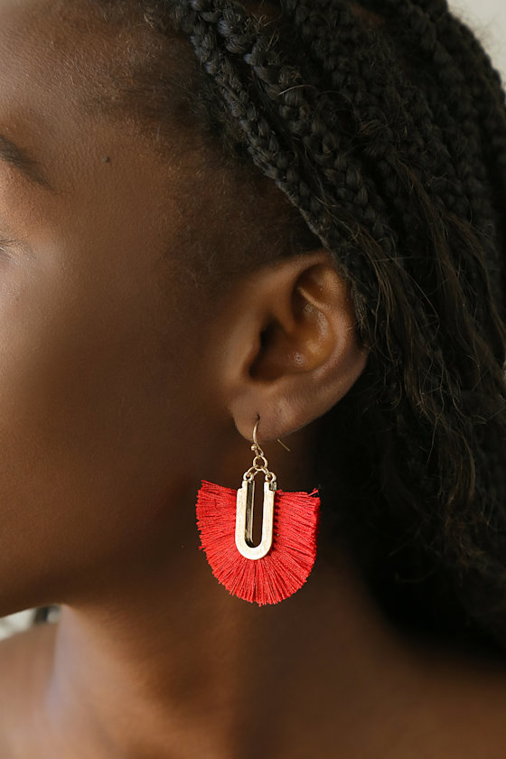 Cute Red Earrings Fringe Earrings Statement Earrings Lulus
