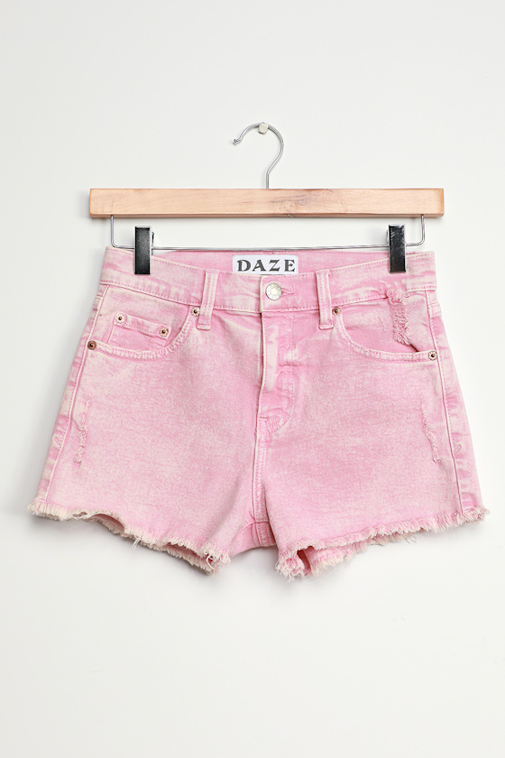 pink distressed shorts