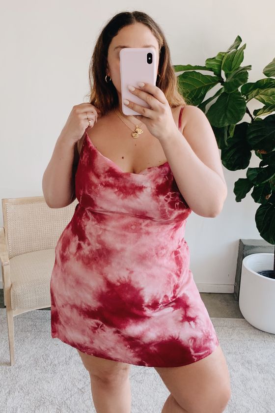 Seeking Sunshine Burgundy Tie-Dye Cowl Neck Mini Slip Dress 2