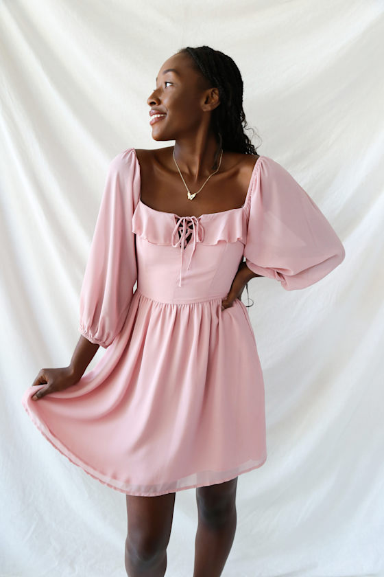 Chic Dusty Pink Dress ThreeQuarter Sleeve Dress Mini Dress Lulus