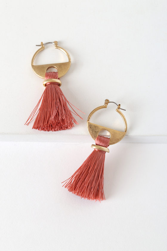 Coral Pink Tassel Earring Fringe Earrings Pink Boho Earrings Lulus