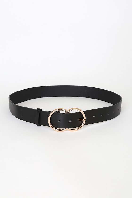 LULUS DOUBLE OH HEAVEN BLACK DOUBLE BUCKLE BELT