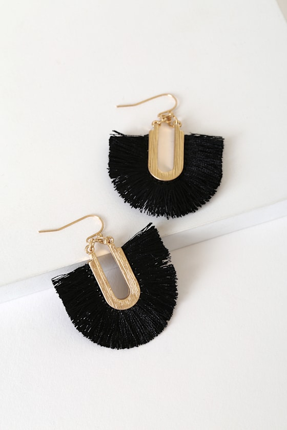Cute Black Earrings Fringe Earrings Statement Earrings Lulus
