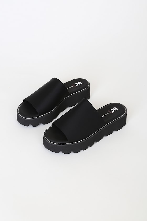 Change the Game Black Neoprene Platform Slide Sandals 1