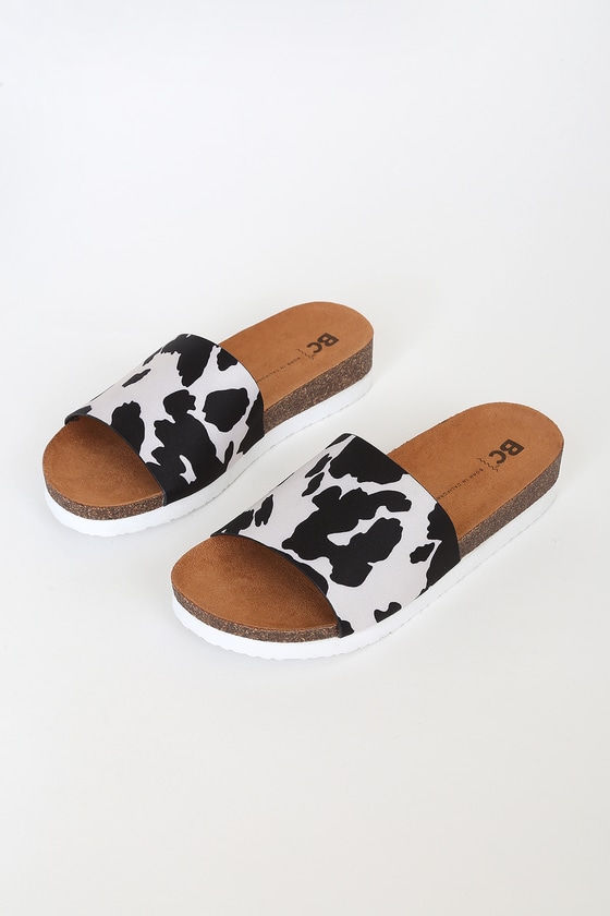 BC Footwear Get Going - Cow Print Slide Sandals - Wedge Sandals - Lulus