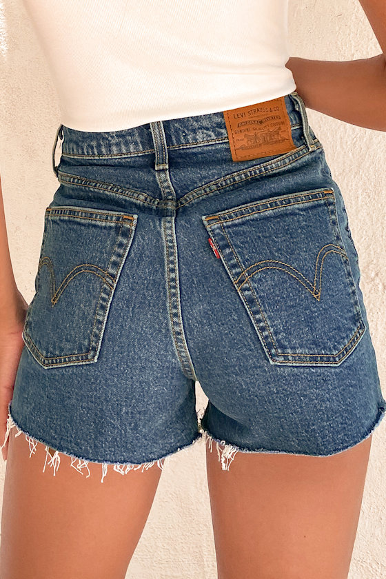 Ribcage Medium Wash Denim High-Waisted Cut-Off Shorts 7
