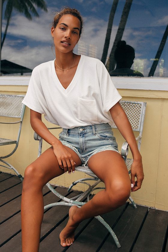 Basic Tee - White T-Shirt - V-Neck Tee - Oversized Tee Shirt - Lulus