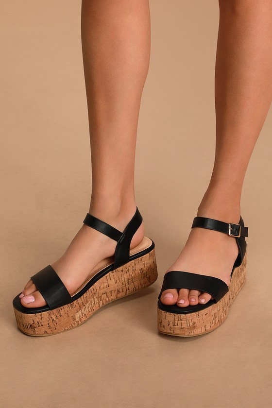 black cork sandals