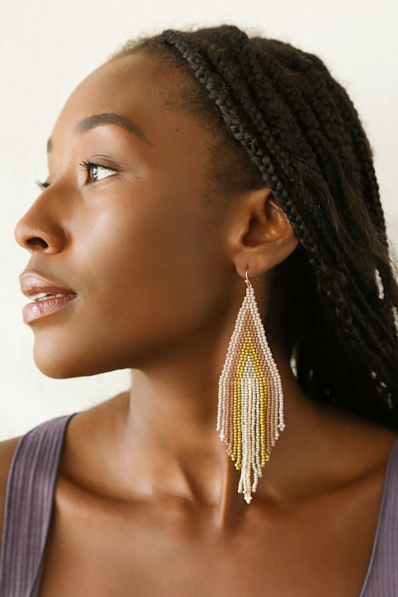 Spectacular Sunrise Lavender Multi Beaded Fringe Earrings 4
