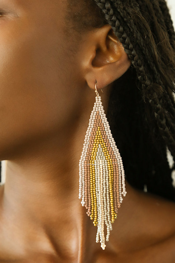 Spectacular Sunrise Lavender Multi Beaded Fringe Earrings 1