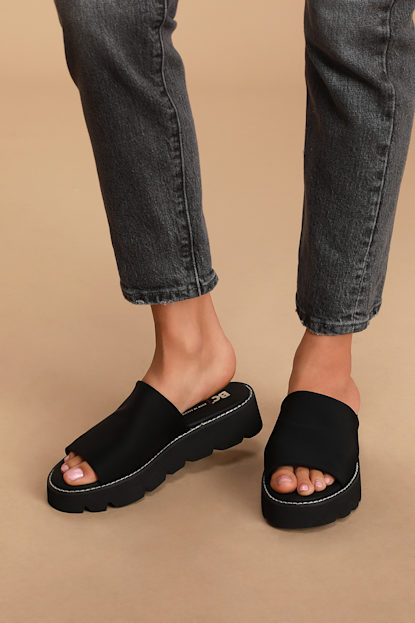 Change the Game Black Neoprene Platform Slide Sandals