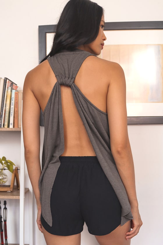 Trendy Washed Grey Tank Open Back Tank Top Soft Muscle Tank Lulus