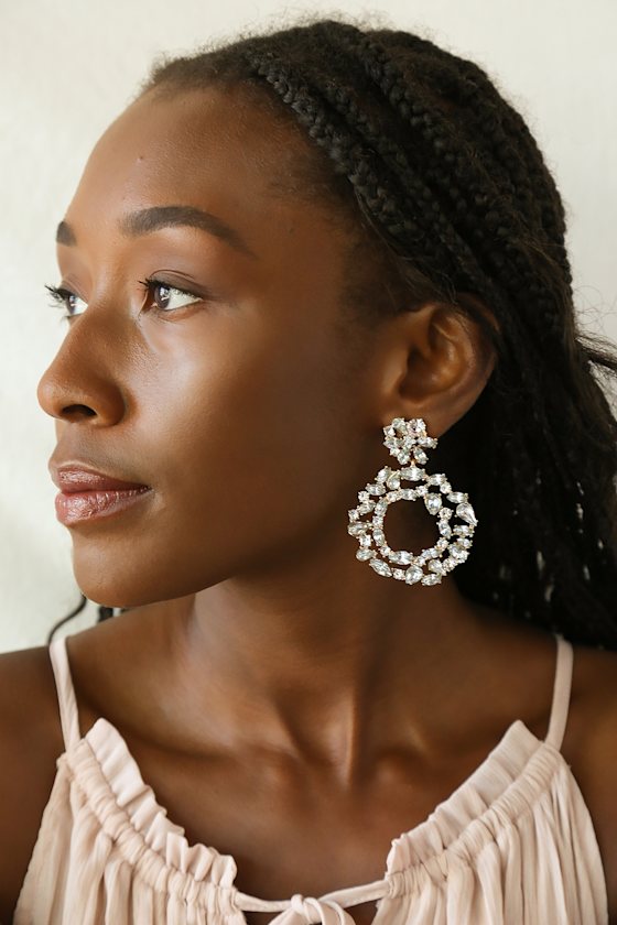 Alcee Clear Rhinestone Statement Earrings 1