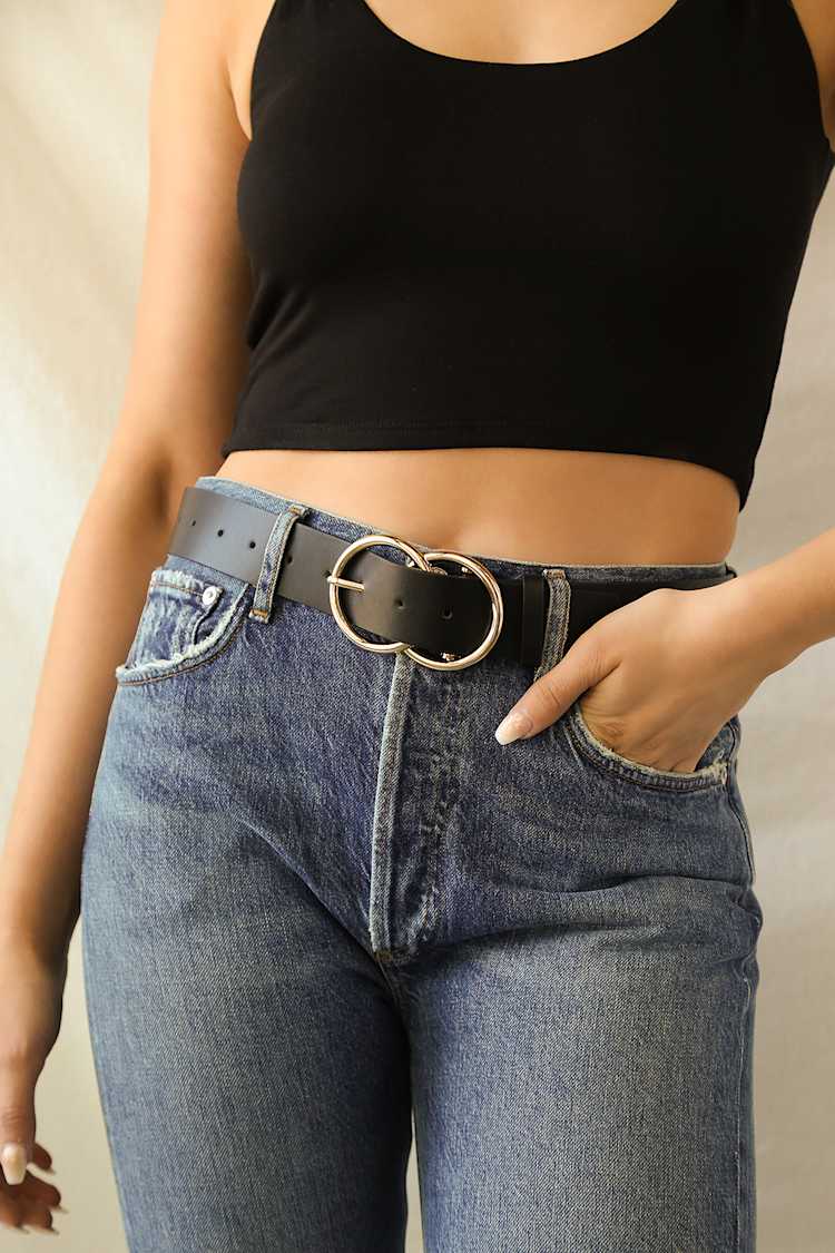 Double Oh Heaven Black Double Buckle Belt