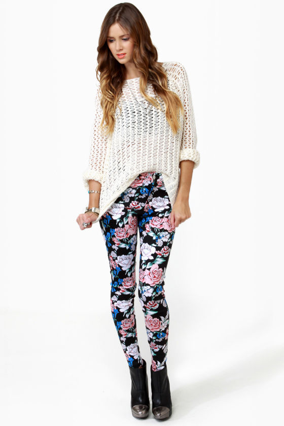 Motel Jordan Jeans Black Jeans Floral Print Jeans Skinny Jeans