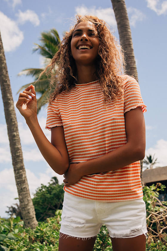 Vero Moda Kiri Top Orange Striped Tee LettuceEdge TShirt Lulus