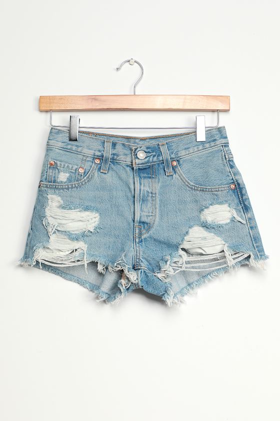 levi's 501 light wash distressed denim cutoff shorts