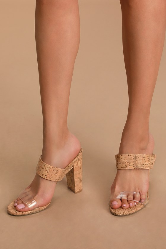 Cute Cork Heels - High Heel Sandals - Clear Strap Heels - Lulus