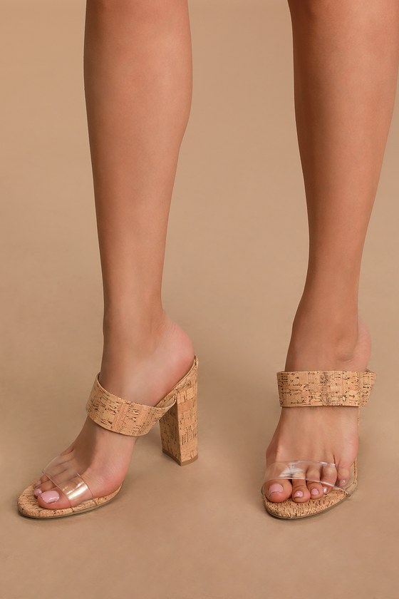 cork high heel sandals