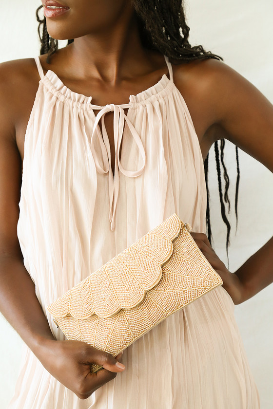 Lulus Junipero Champagne Beaded Clutch