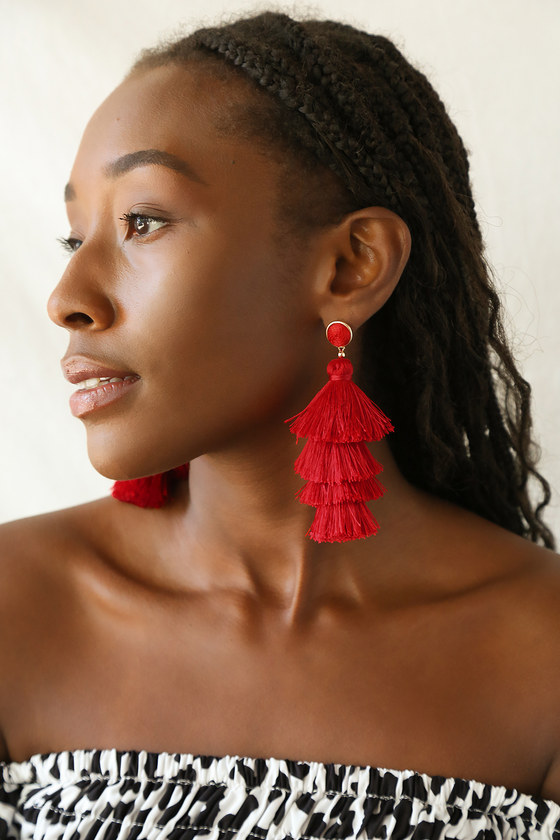 Red Tassel Earrings for Women, Red Beaded Earrings Tassel, Stocking Fillers  for Teenage Girls, Secret Santa Gift for Best Friend, for Sister - Etsy