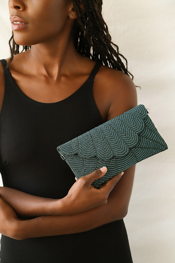 Junipero Emerald Green Beaded Clutch 1