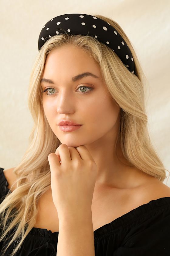 Black Polka Dot Padded Headband Puffy Headband Puff Headband Lulus