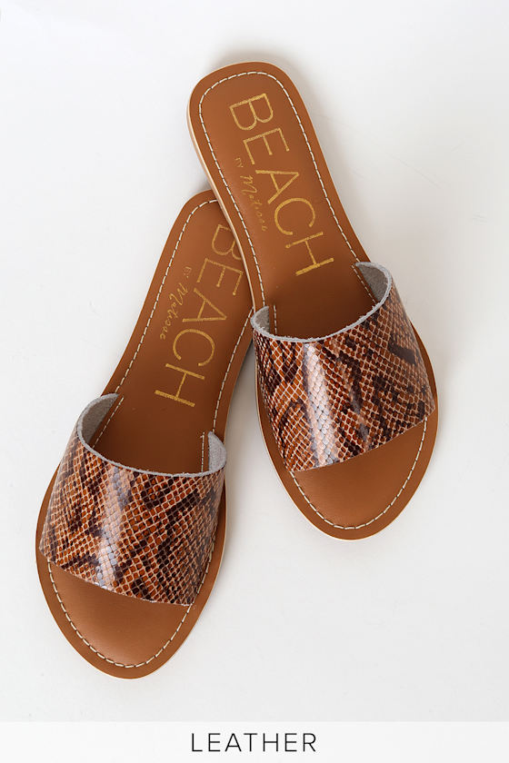 Cabana Brown Snake Leather Slide Sandals 2
