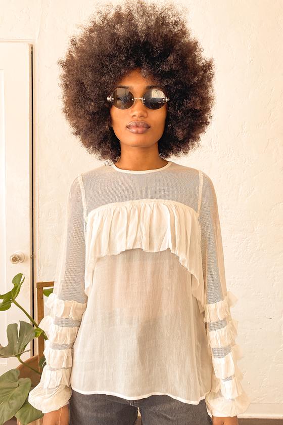 Floating on Air Ivory Sheer Mesh Balloon Sleeve Top 5