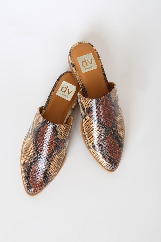 Itzel Tan Multi Snake Embossed Pointed-Toe Mules 2