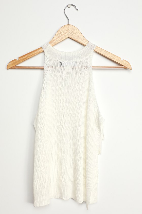 Cute White Top - Crochet Knit Top - Sweater Tank Top