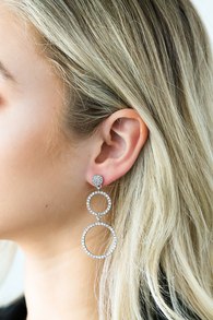 Glam Girl Silver Rhinestone Circle Earrings