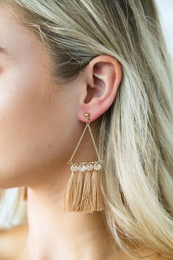Boho Tassel Earrings Beige Tassel Earrings Dangle Earrings Lulus